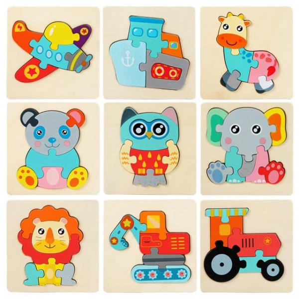 Mini Puzzle din lemn Animale si Vehicole 3d [14]