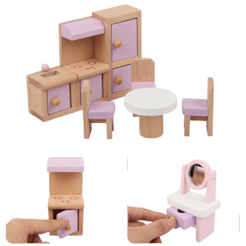 Casuta de papusi  lemn Msn mobilata - Wooden House Dolls [4]