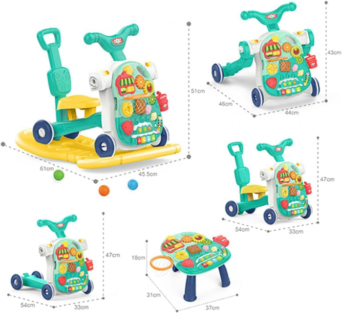 Antepremregator 5in1 Albastru Balansoar Masuta Activitati Masinuta de impins cu maner Trotineta [6]