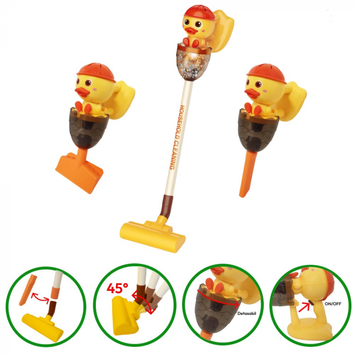 Aspirator Vertical de Jucarie pentru Copii – Interactiv, cu Lumina si Sunete, Model Ratusca [2]