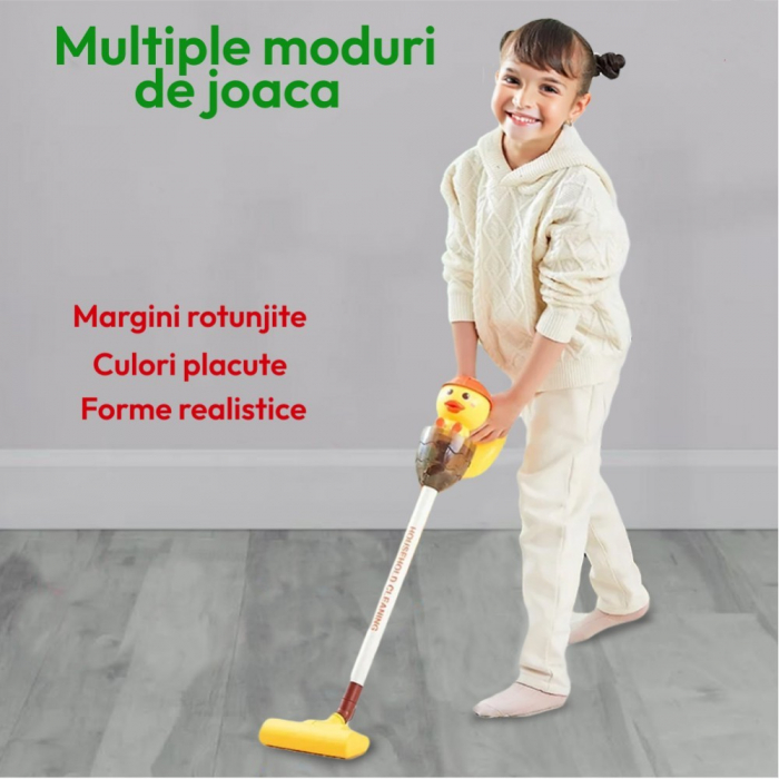 Aspirator Vertical de Jucarie pentru Copii – Interactiv, cu Lumina si Sunete, Model Ratusca [4]
