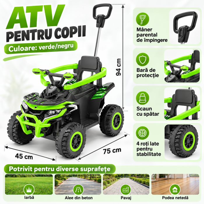 ATV electric 6 V, Albastru, cu muzica si lumini – Resigilat (fara maner si telecomanda) [2]