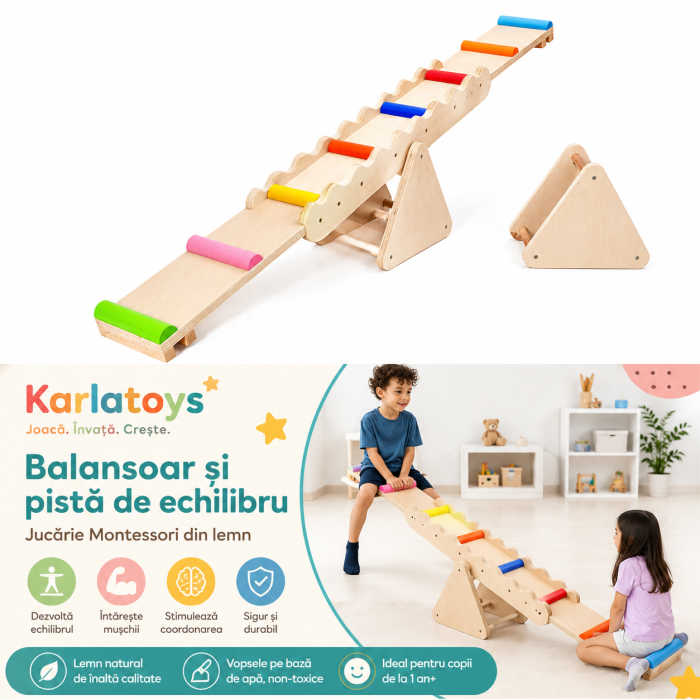 Balansoar din Lemn Multifunctional, Bara de Echilibru 2in1 [3]