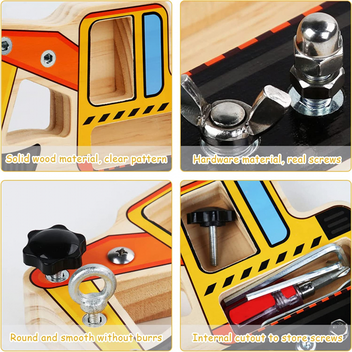 Placa cu Suruburi Busy Board Montessori Tool Board  Excavatorul cu Suruburi [4]
