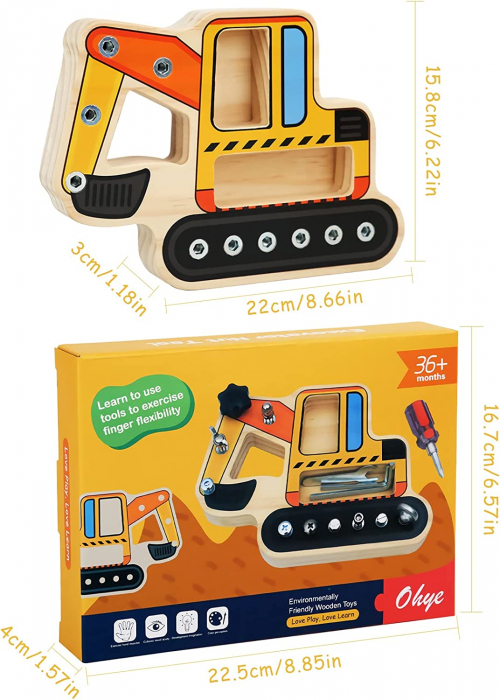 Placa cu Suruburi Busy Board Montessori Tool Board  Excavatorul cu Suruburi [2]
