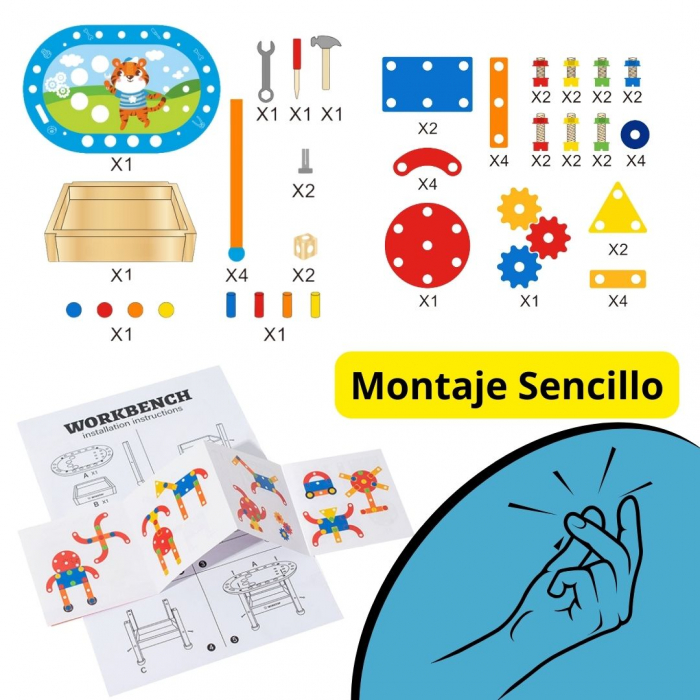 Banc de Scule din Lemn Tigru - Jucarie Educativa Montessori [4]
