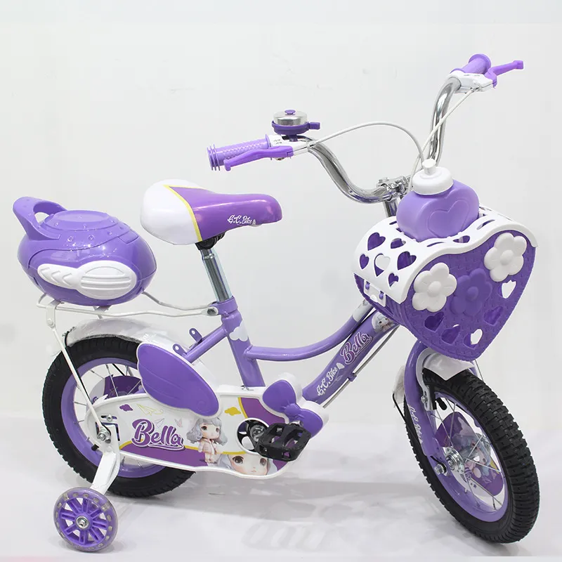 Bicicleta Copii 12 Inch cu Roti Ajutatoare Frana de Mana Cos & Portbagaj Mov [1]