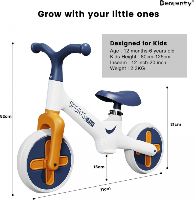 Bicicleta Ergonomica de Echilibru Balance Start – Bicicleta Fara Pedale Alba [7]