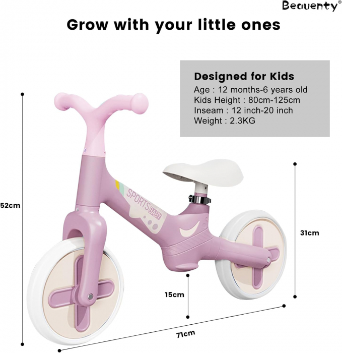 Bicicleta Ergonomica de Echilibru Balance Start – Bicicleta Fara Pedale Roz [3]