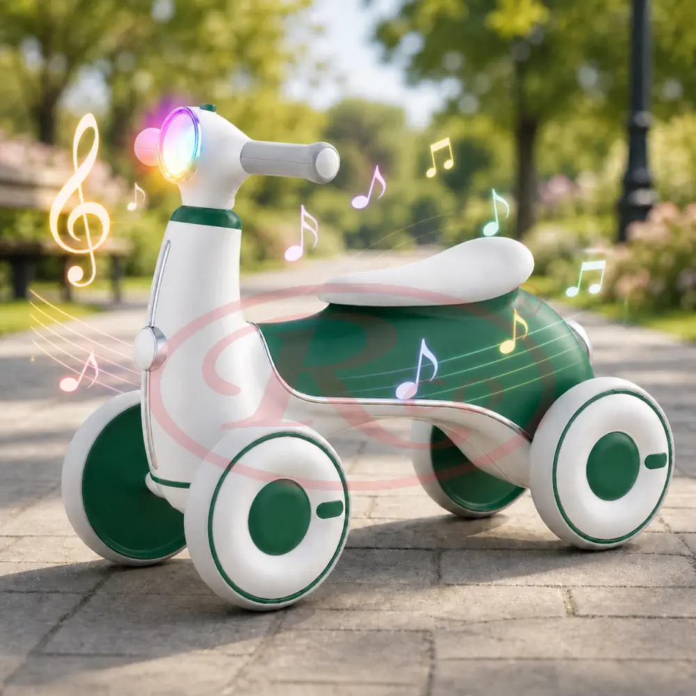 Bicicleta Verde de Echilibru Copii 4 Roti cu Lumini si Muzica, Ride-On [4]