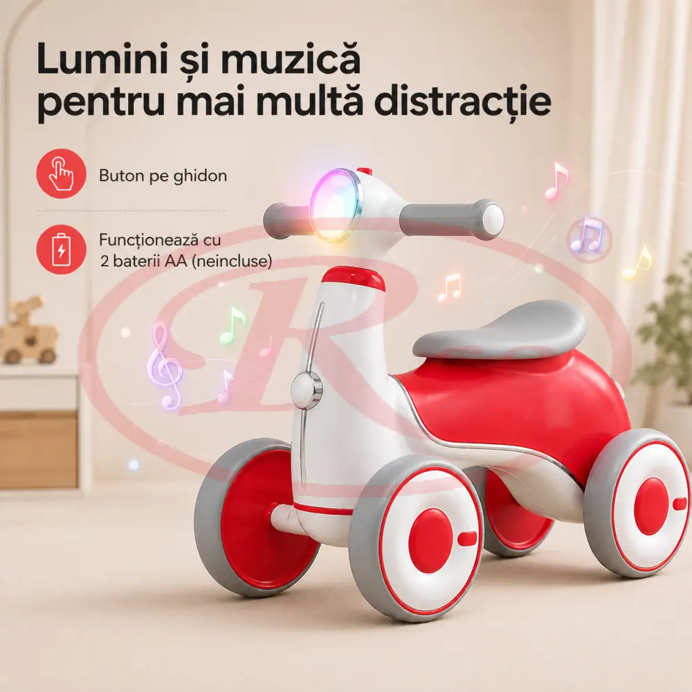 Bicicleta Rosie de Echilibru Copii 4 Roti cu Lumini si Muzica, Ride-On [6]