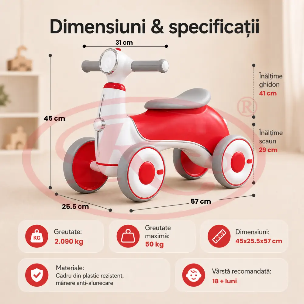 Bicicleta Rosie de Echilibru Copii 4 Roti cu Lumini si Muzica, Ride-On [3]