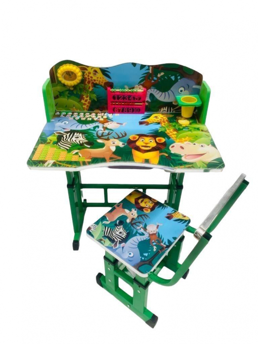Birou cu scaunel pentru copii zoo cu ceas si abac [1]