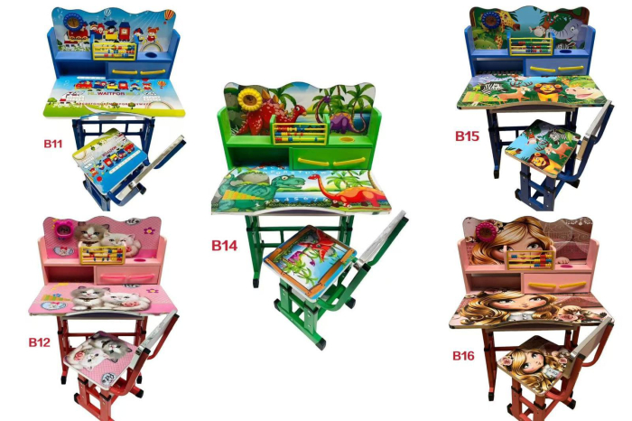 Set Birou cu Scaun pentru Copii  Zoo, Bleu, Reglabil, cu Ceas, Abac si Sertar [3]