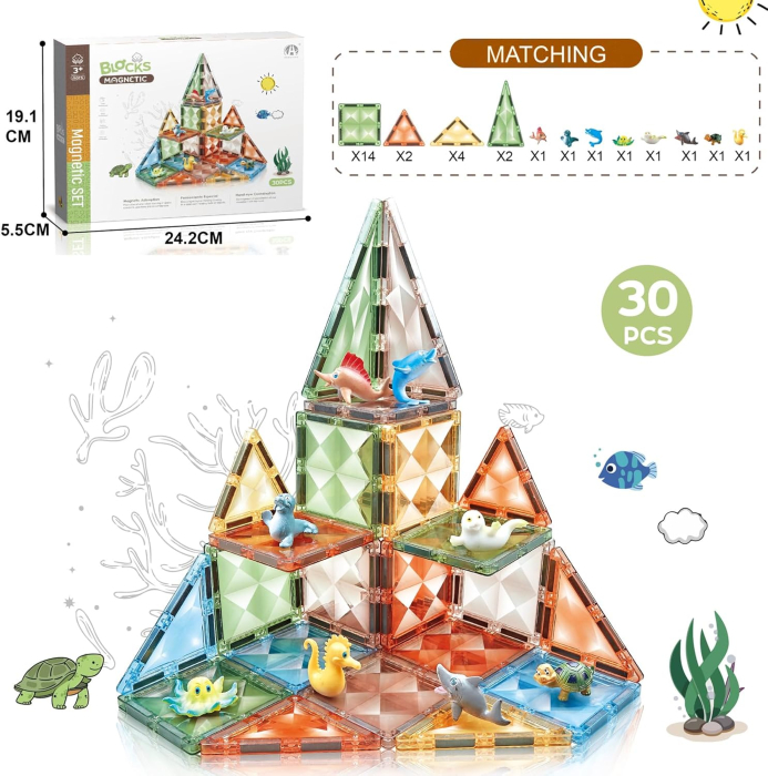 Blocuri Magnetice Montessori 30 Piese, Jucarie STEM Educationala [2]