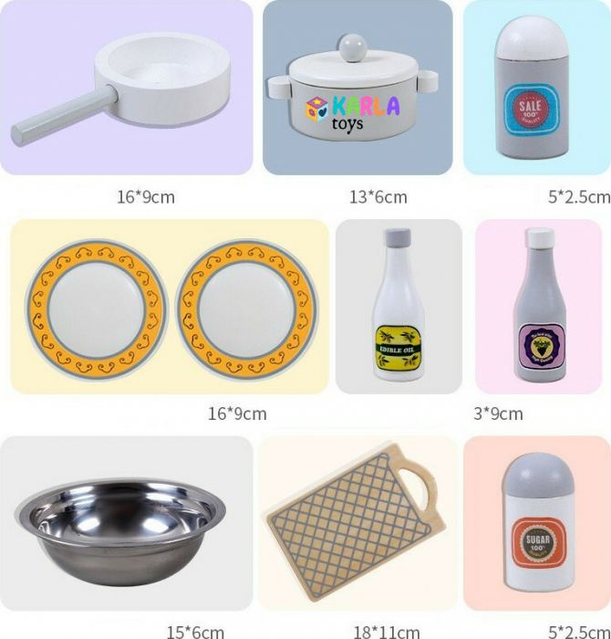 Bucatarie Lemn Copii Gri cu Accesori si Cuptor cu Microunde [6]