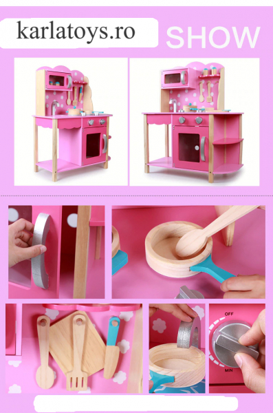 Bucatarie din Lemn Copii cu accesorii Pink [2]