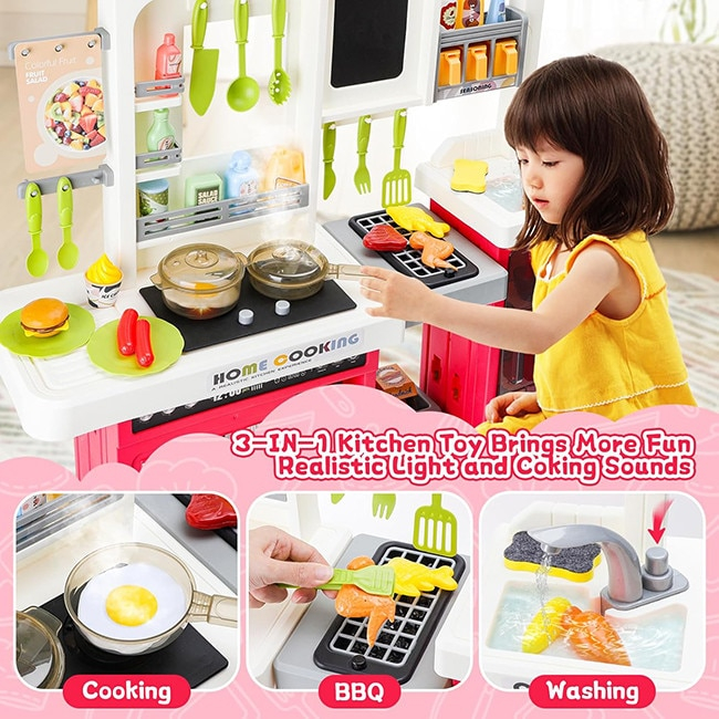 Bucatarie de Joaca Home Kitchen cu Aburi, Apa Reala si Gratar Roz [4]