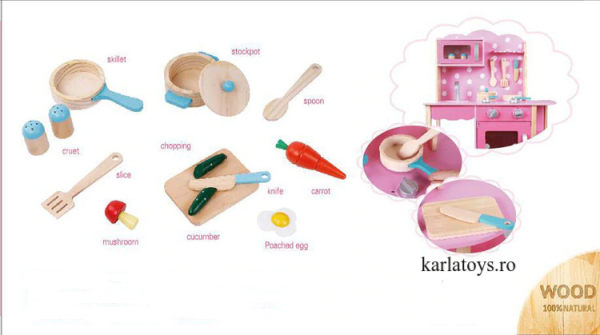 Bucatarie din Lemn Copii cu accesorii Pink [8]