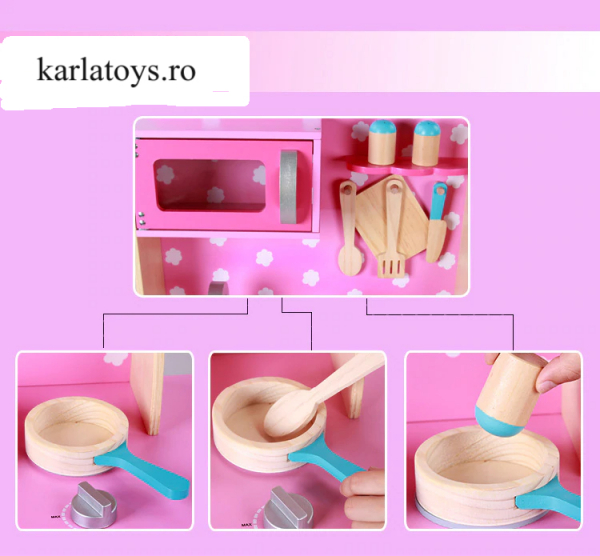 Bucatarie din Lemn Copii cu accesorii Pink [6]