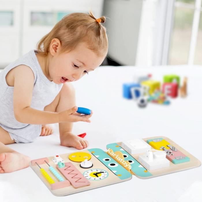 Busy Board Panou din Lemn Montessori cu Activitatii Senzoriale [8]