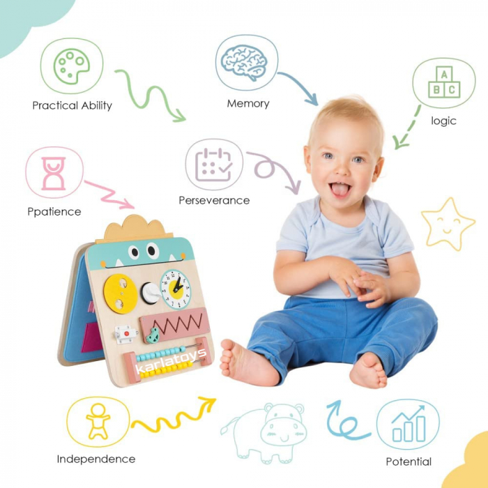 Busy Board Panou din Lemn Montessori cu Activitatii Senzoriale [6]