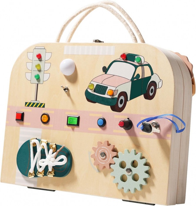Busy Board Trafic cu Lumina Geanta din Lemn – Jucarie Educativa Multifunctionala [1]