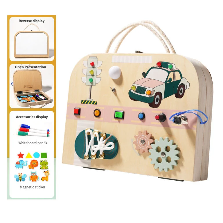 Busy Board Trafic cu Lumina Geanta din Lemn – Jucarie Educativa Multifunctionala [2]