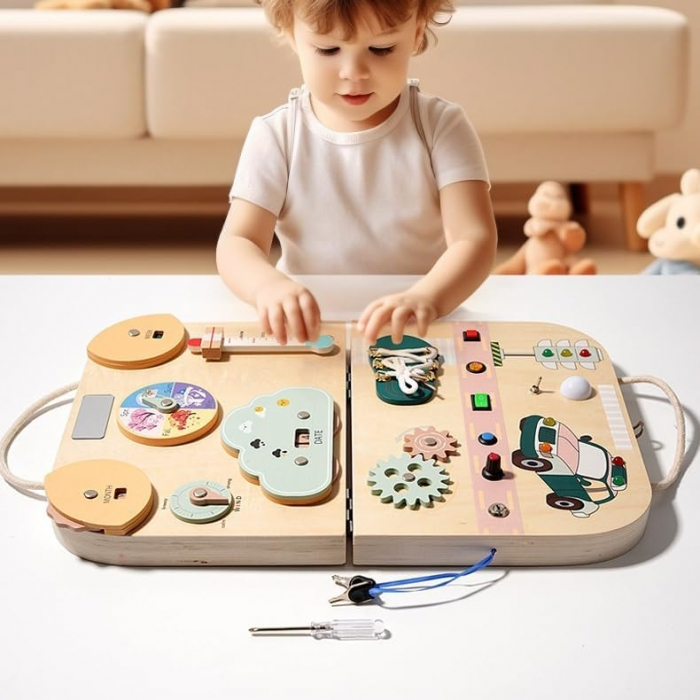 Busy Board Trafic cu Lumina Geanta din Lemn – Jucarie Educativa Multifunctionala [3]