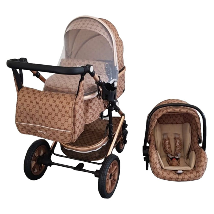 Carucior 3 in 1 Baby Care landou  scoica auto, cadru aluminiu gold Bej [2]