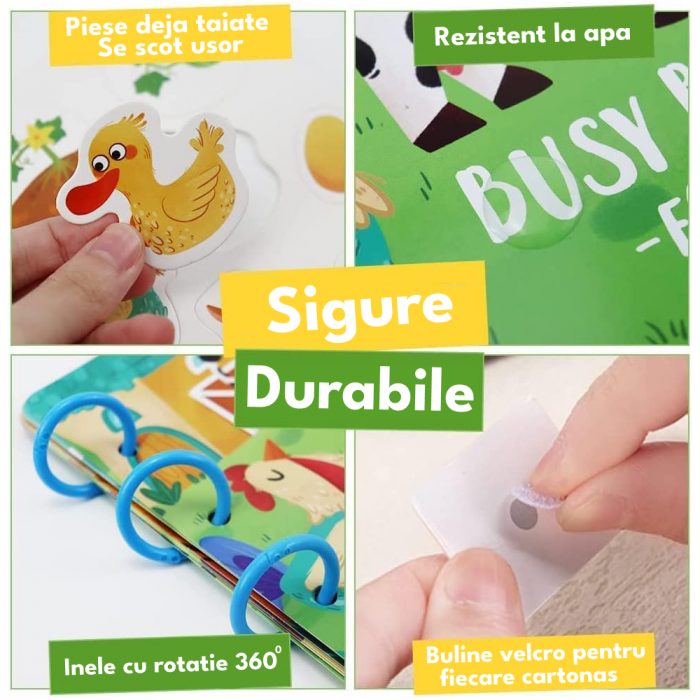 Carte Montessori cu activitati educative Stickere reutilizabile in limba engleza Ferma Busy Book [4]