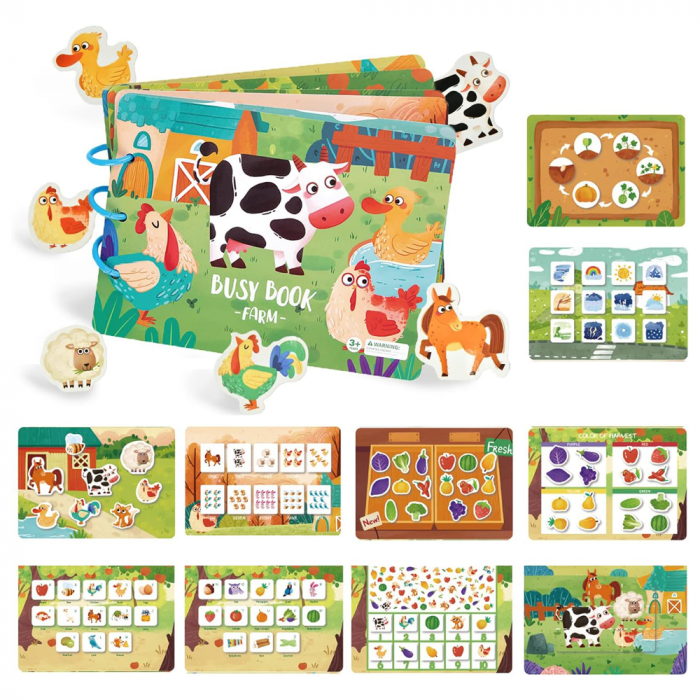Carte Montessori cu activitati educative Stickere reutilizabile in limba engleza Ferma Busy Book [6]