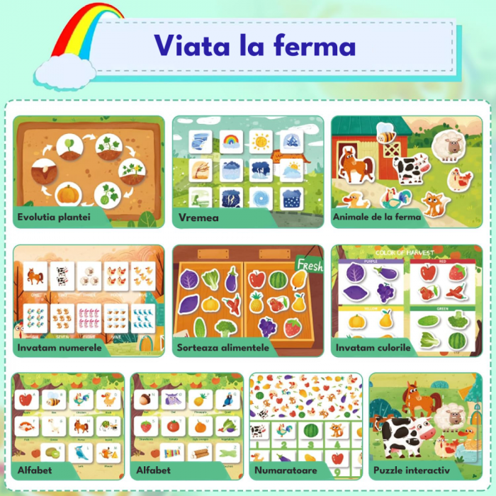 Carte Montessori cu activitati educative Stickere reutilizabile in limba engleza Ferma Busy Book [2]