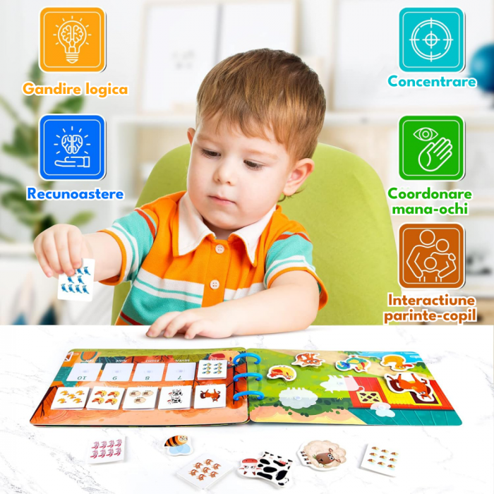 Carte Montessori cu activitati educative Stickere reutilizabile in limba engleza Ferma Busy Book [3]
