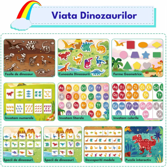 Carte Montessori cu activitati stickere Reutilizabila Dinozauri [2]