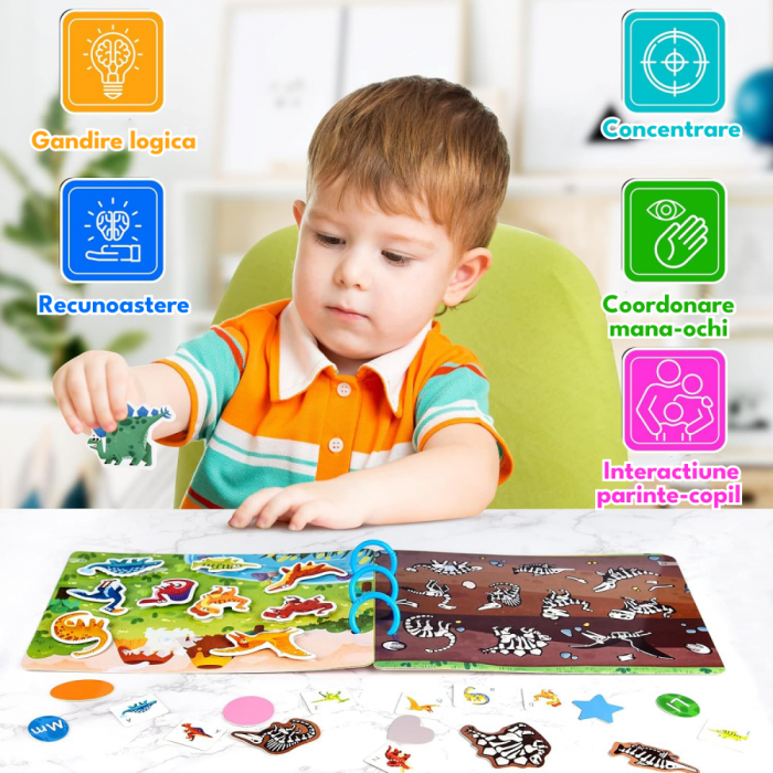 Carte Montessori cu activitati stickere Reutilizabila Dinozauri [3]