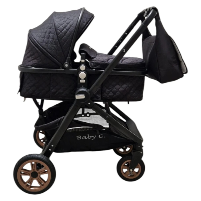 Carucior 2 in 1 Baby Care Nou-Nascuti, Landou Transformabil, Maner Reversibil, Geanta – Negru [4]