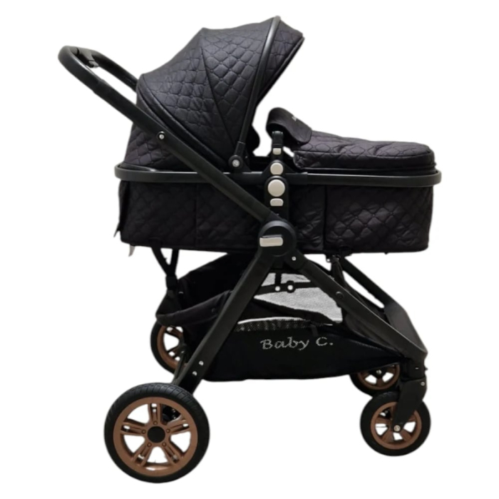 Carucior 2 in 1 Baby Care Nou-Nascuti, Landou Transformabil, Maner Reversibil, Geanta – Negru [2]
