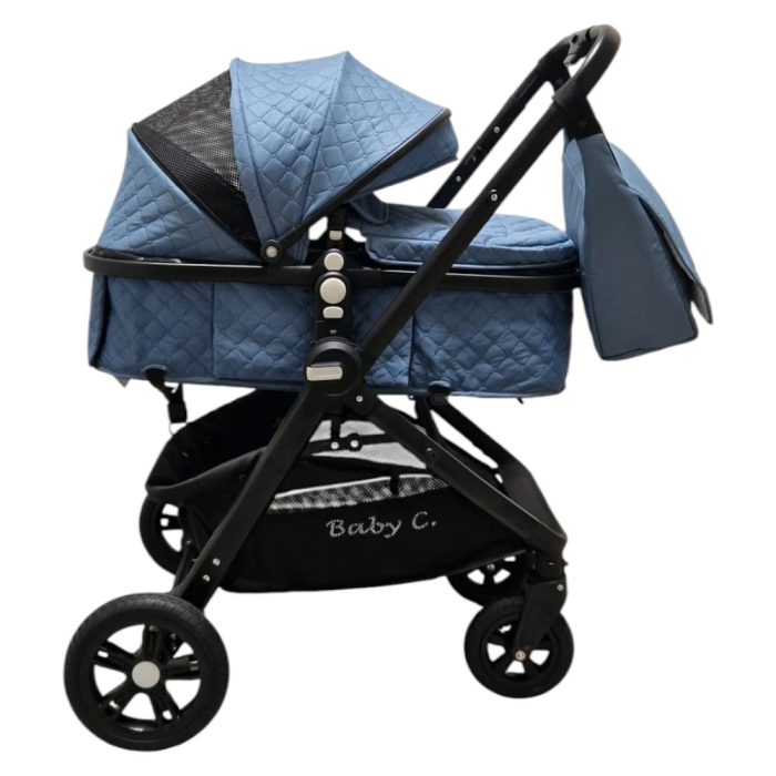 Carucior 2 in 1 Baby Care Nou-Nascuti, Landou Transformabil, Maner Reversibil, Geanta – Albastru [5]
