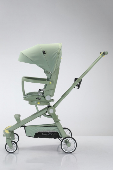 Carucior 2 in 1 pliabil, reversibil, cu lumini si muzica si 3 pozitii de inclinare, verde [2]