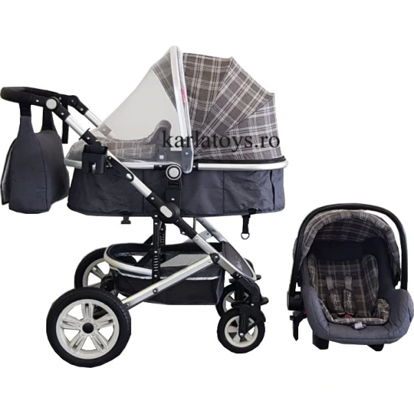 Carucior 3 in 1 Baby Care landou scoica auto, cadru aluminiu roti cauciuc [4]
