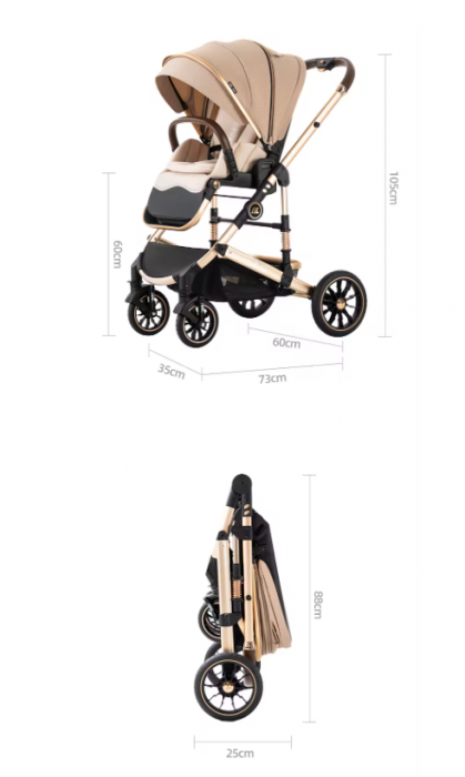 Carucior Bebelusi 2 in 1 Bej cu Husa de Picioare si Geanta [10]