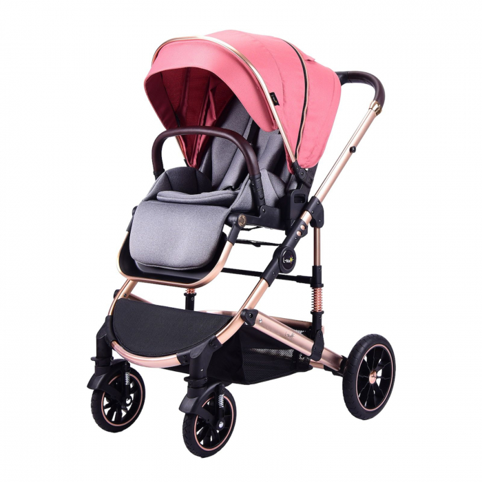 Carucior Bebelusi 2 in 1 Bordo cu Husa de Picioare si Geanta [6]
