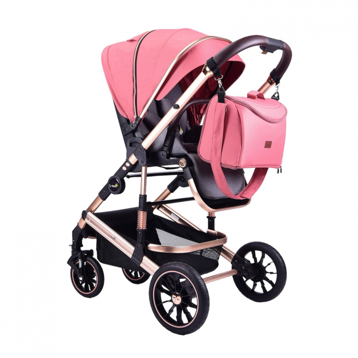 Carucior Bebelusi 2 in 1 Bordo cu Husa de Picioare si Geanta [7]