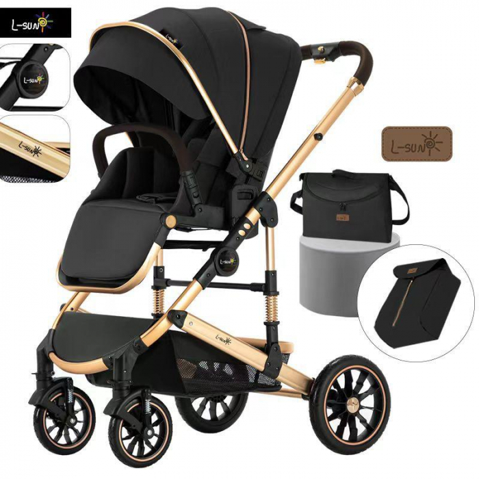 Carucior Bebelusi 2 in 1 Negru cu Husa de Picioare si Geanta [2]