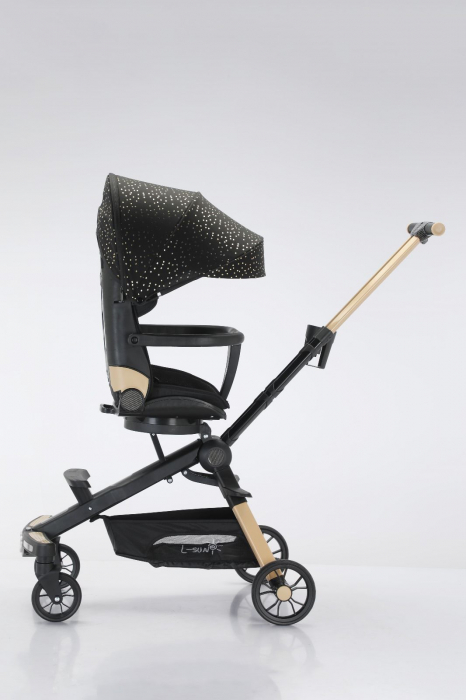 Carucior Deluxe C2, pliabil, reversibil, cu lumini si muzica si 3 pozitii de inclinare, Negru [3]