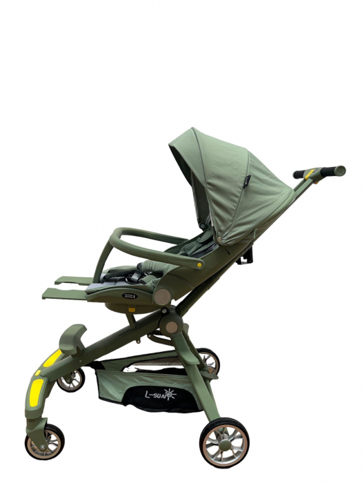 Carucior 2 in 1 pliabil, reversibil, cu lumini si muzica si 3 pozitii de inclinare, verde [11]
