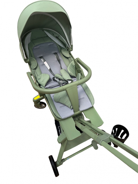 Carucior 2 in 1 pliabil, reversibil, cu lumini si muzica si 3 pozitii de inclinare, verde [8]