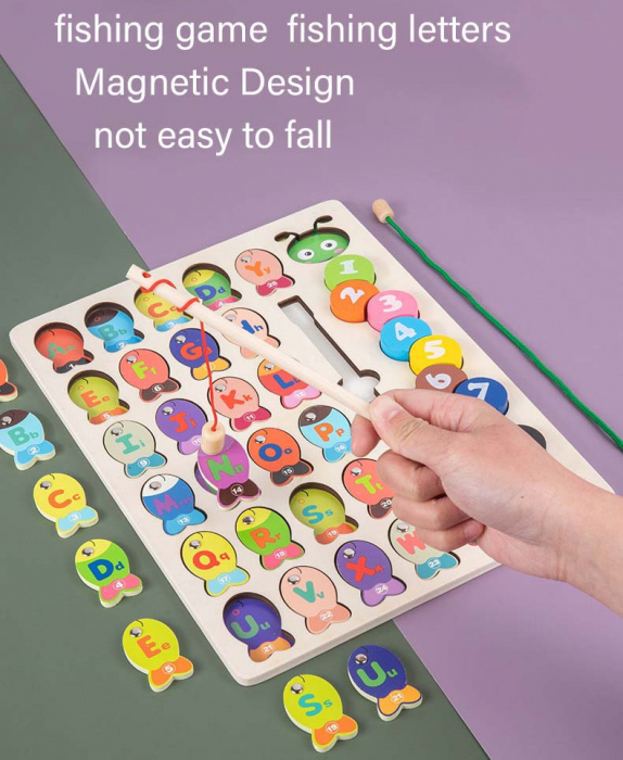 Joc Educativ Montessori  Lemn Pescuit Magnetic cu Litere si Snuruit Cifre [2]