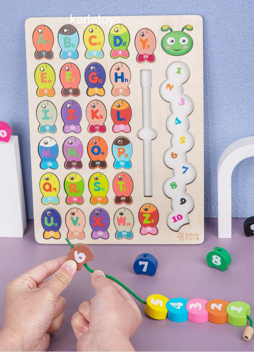 Joc Educativ Montessori  Lemn Pescuit Magnetic cu Litere si Snuruit Cifre [6]